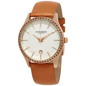 NWT Authentic Akribos Xxiv Silver Dial Tangerine Leather Women's Watch